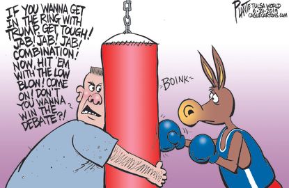 Political Cartoon U.S. Democrats Presidential Debates Boxing Ring