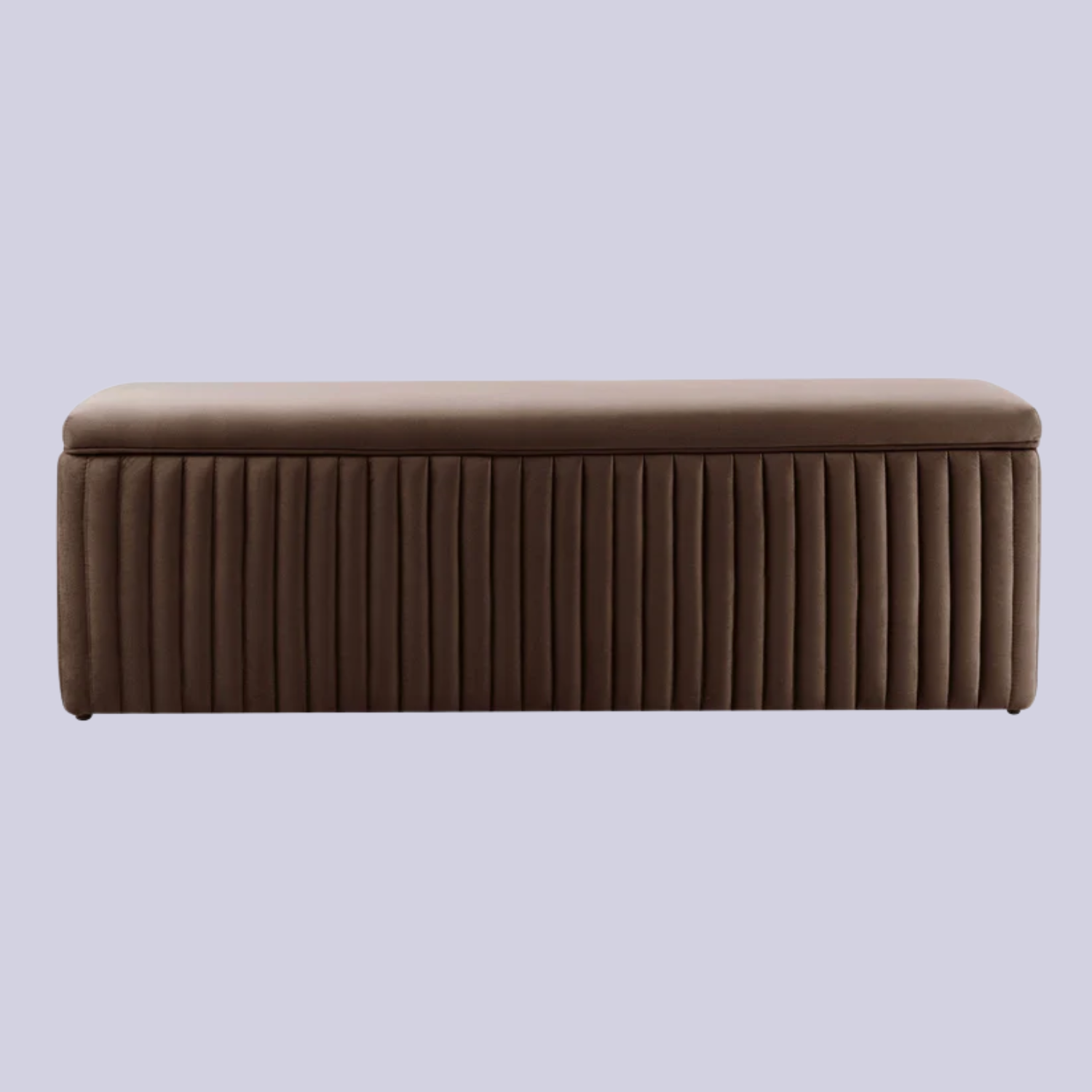 A brown ribbed storage ottoman