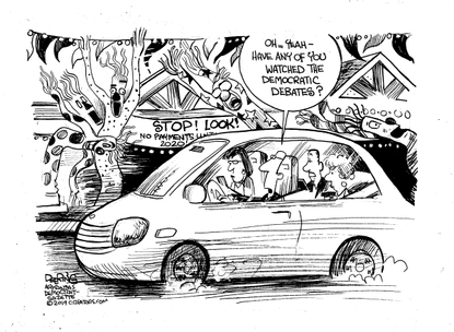 Political Cartoon Democratic Debates 2020 Election Car Dealership