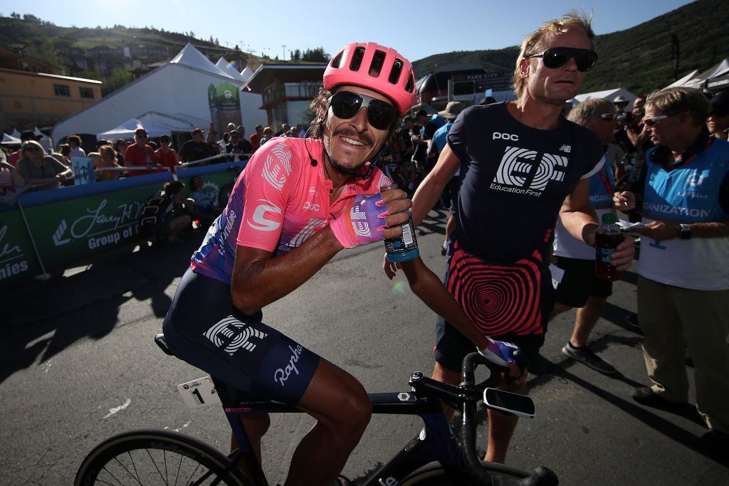 A happy Lachlan Morton after winning stage 5 at the Tour of Utah