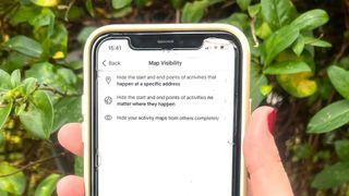 Strava's map visibility settings on an iPhone screen