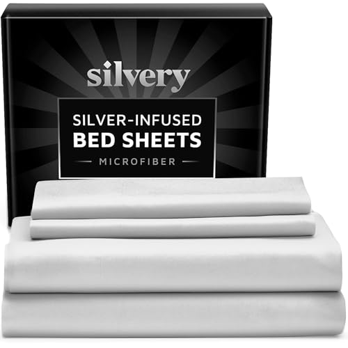 Silvery Silver Infused Bed Sheets Set - Ultra-Soft Temperature-Regulating Fabric With Self-Cleaning Technology&amp;trade; That Stays Fresh 3x Longer for Hygienic Sleep