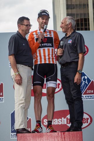 Jens Voigt says farewell on the podium of stage 7 of the USA Pro Challenge