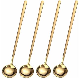 Four gold long teaspoons