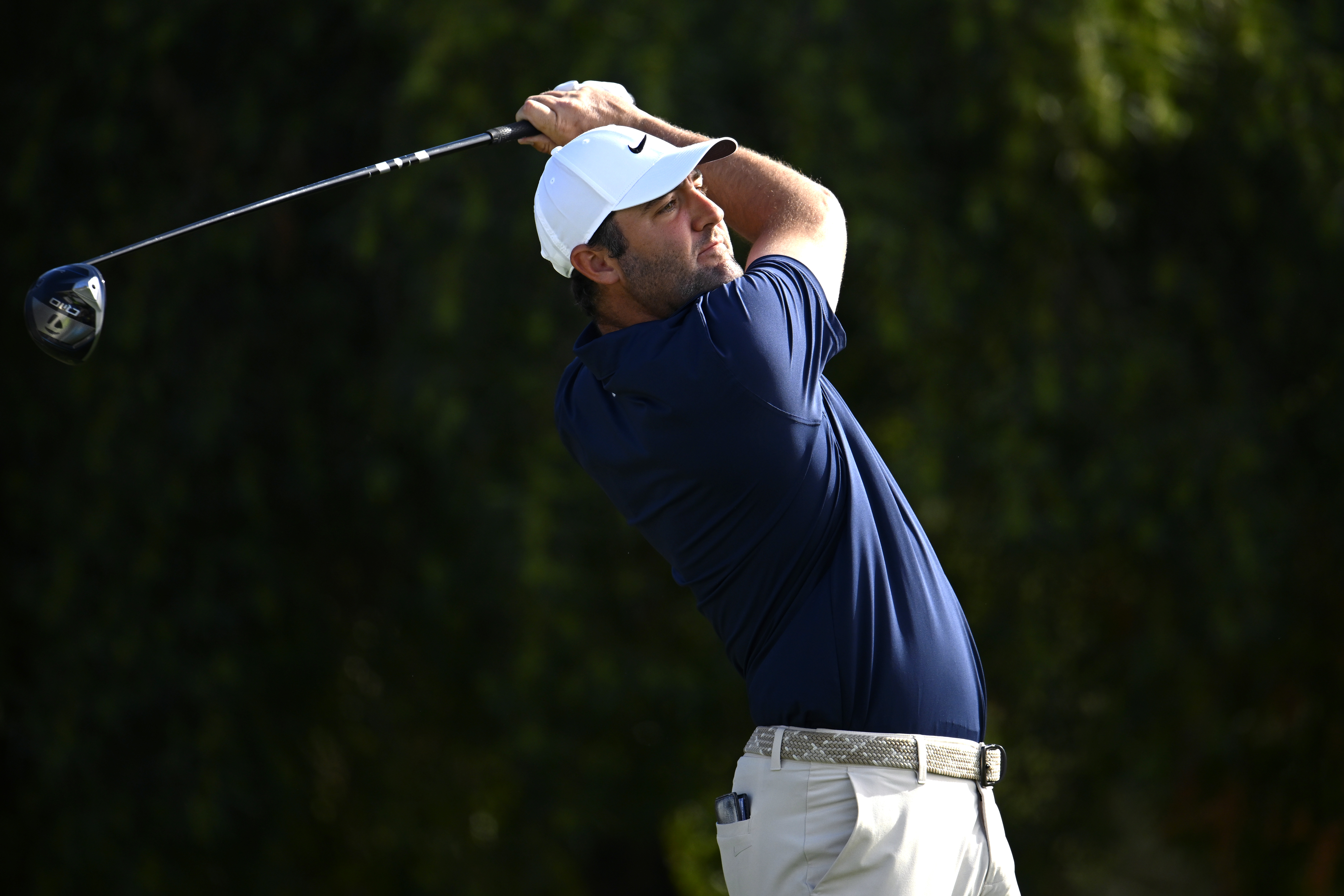Scottie Scheffler hits a driver off the tee