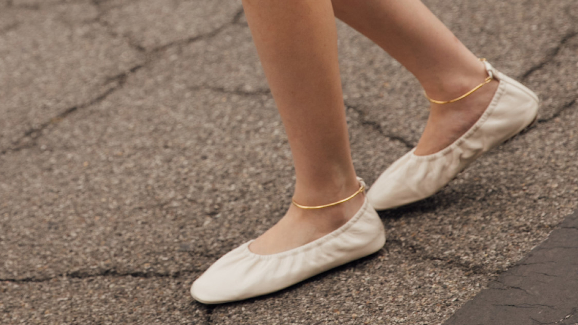 white high vamp flats with gold anklets 