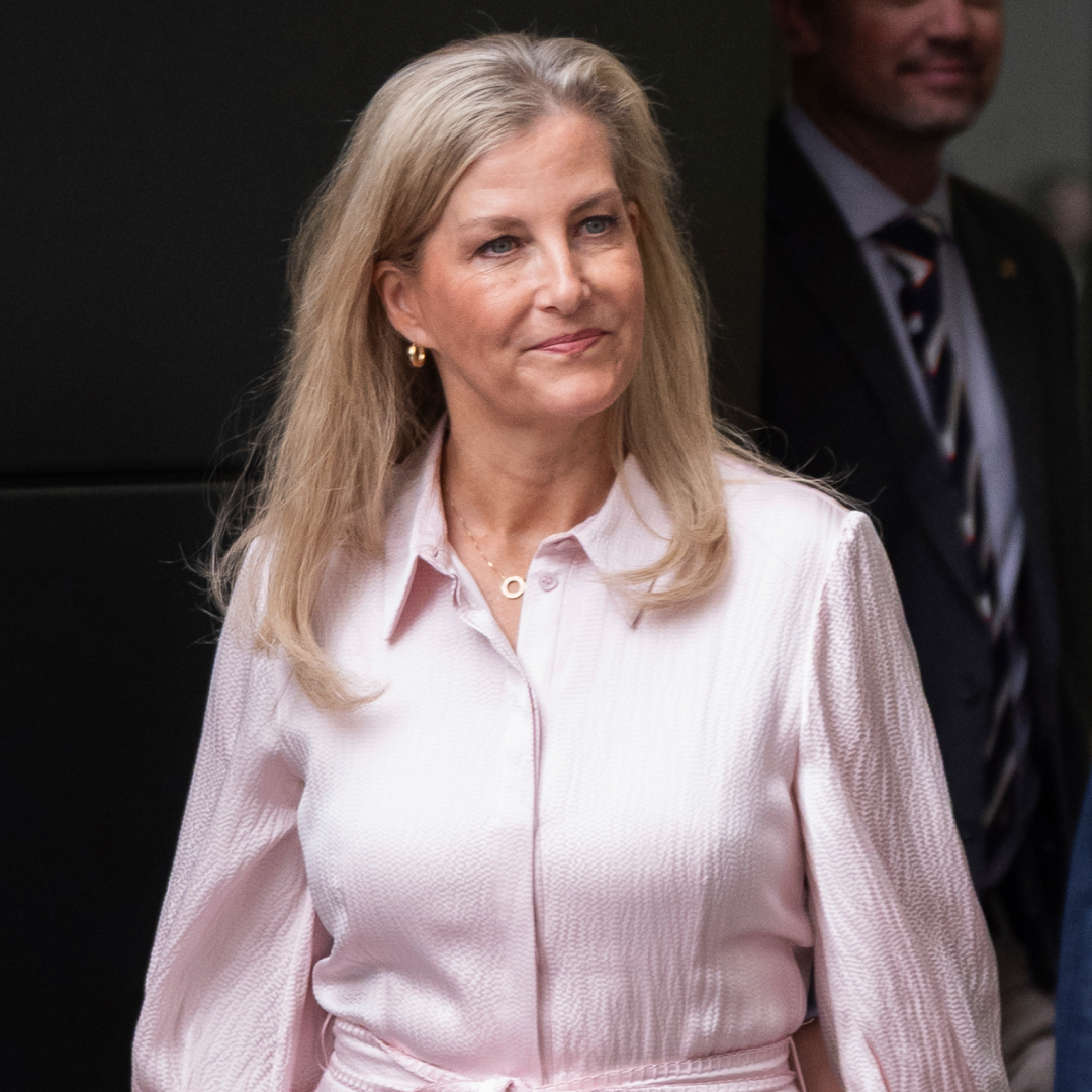 Duchess Sophie wearing a pale pink shirt dress 
