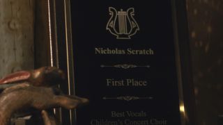 Screenshot of Nicholas Scratch plaque and rabbit in Agatha All Along Episode 1