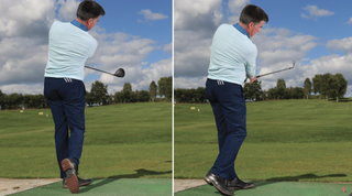 Clive Tucker practicing on the range hitting a fade and a draw