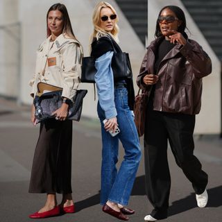 collage of French girls wearing ballet flats and Mary Janes at Paris Fashion Week