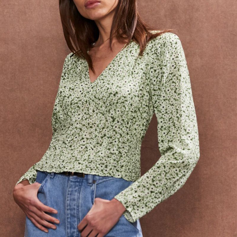 Ro&amp;amp;Zo, Green Ditsy Pintuck Blouse