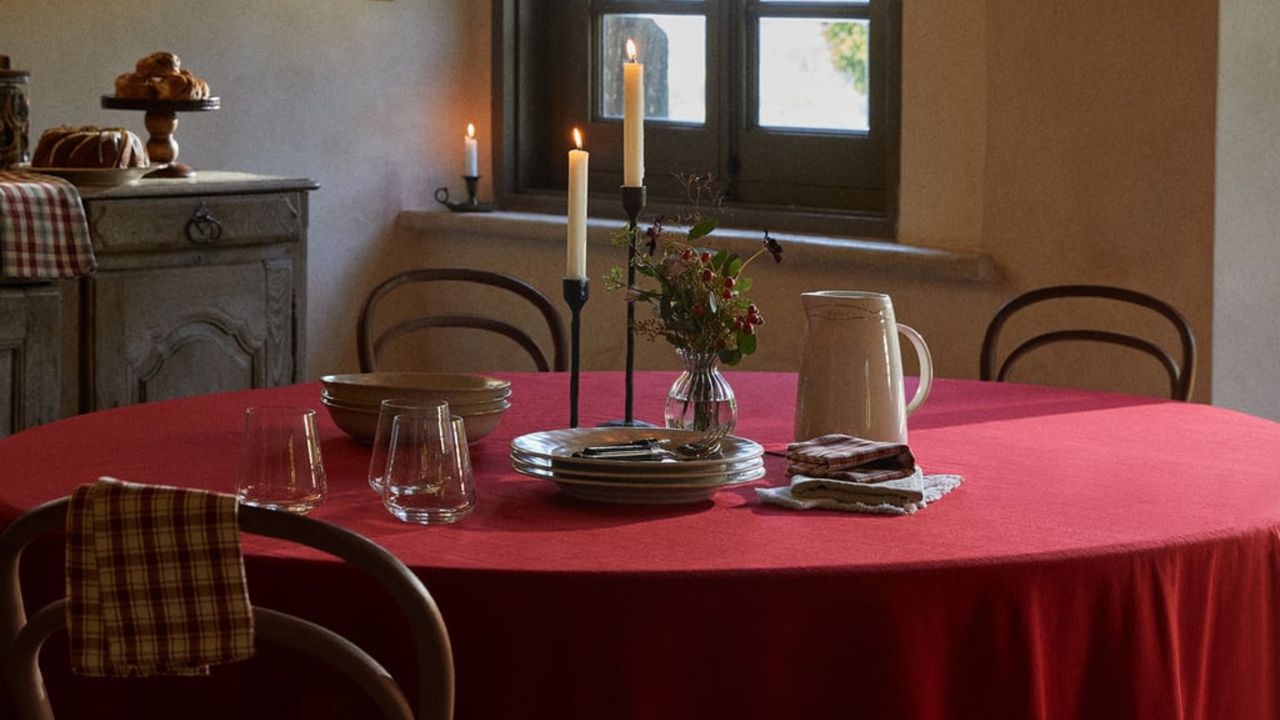 Zara Home holiday collection table with red table cloth and decor