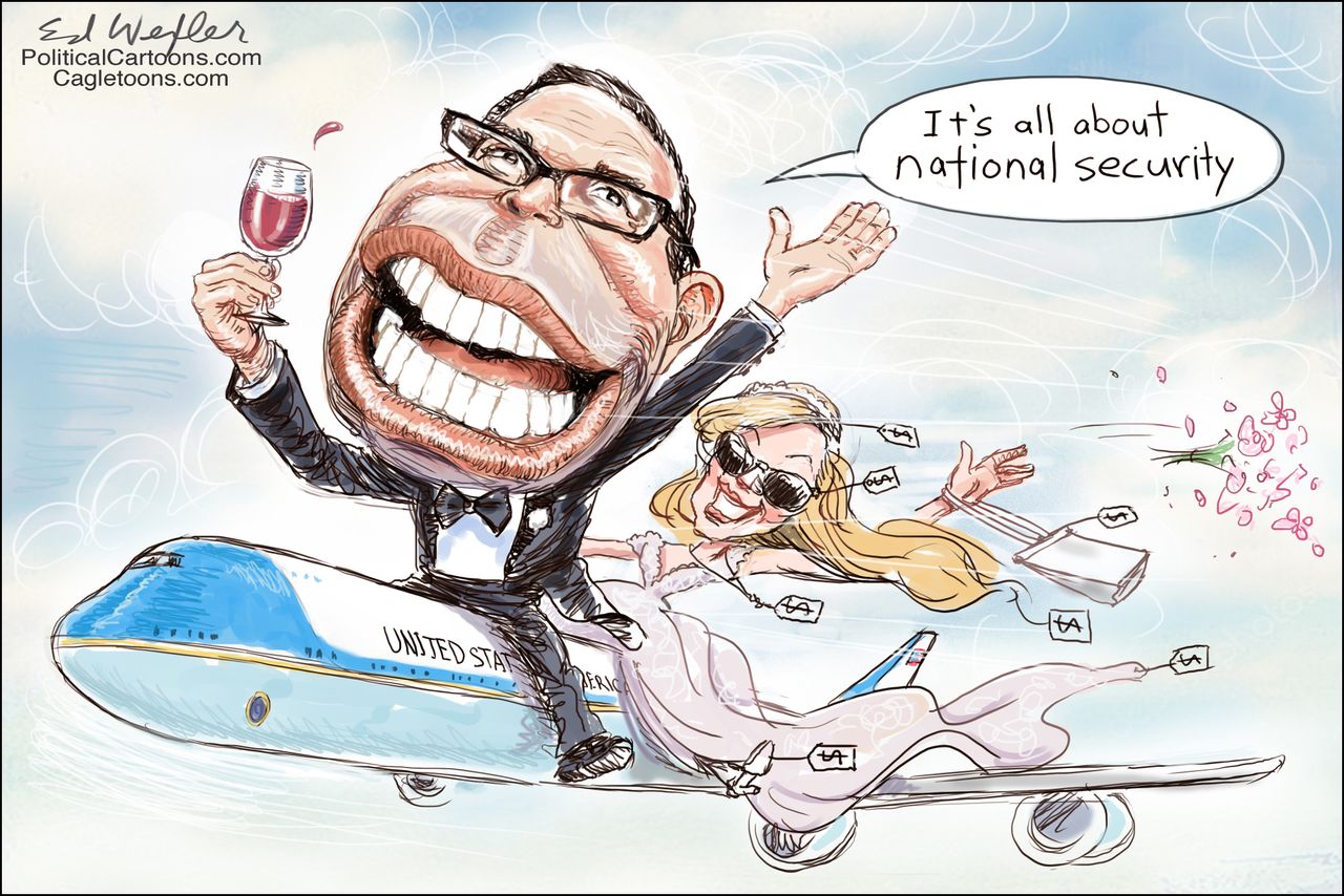 Political cartoon U.S. Mnuchin national security taxes