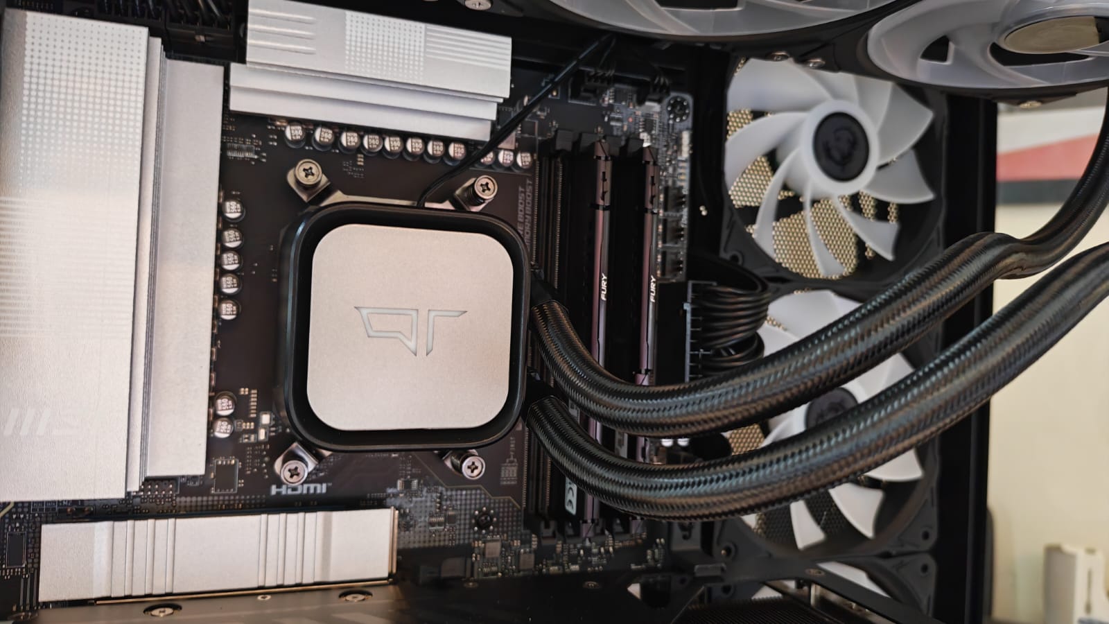 A closer look at the CPU cooler and RAM inside a Quoted Tech Horizon Custom gaming PC