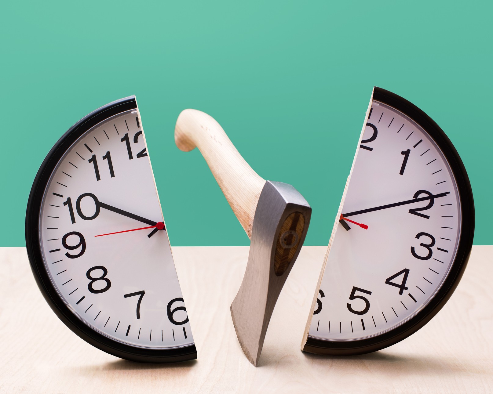 clock split by an axe