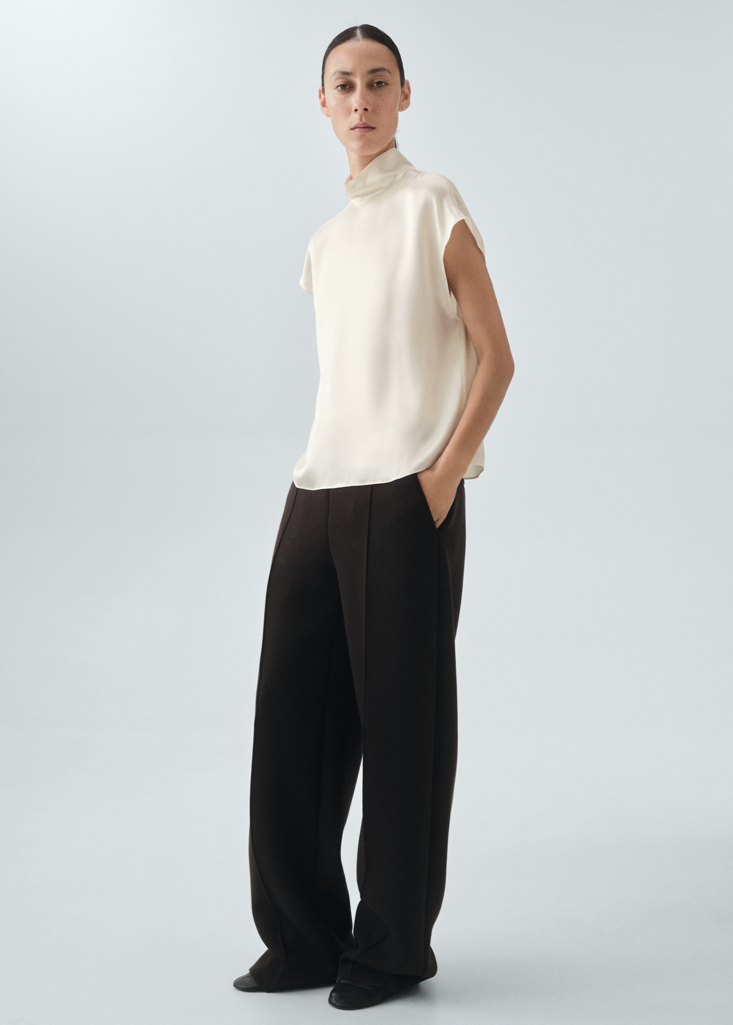 100% Silk Satin Turtleneck Blouse - Women | Mango United Kingdom