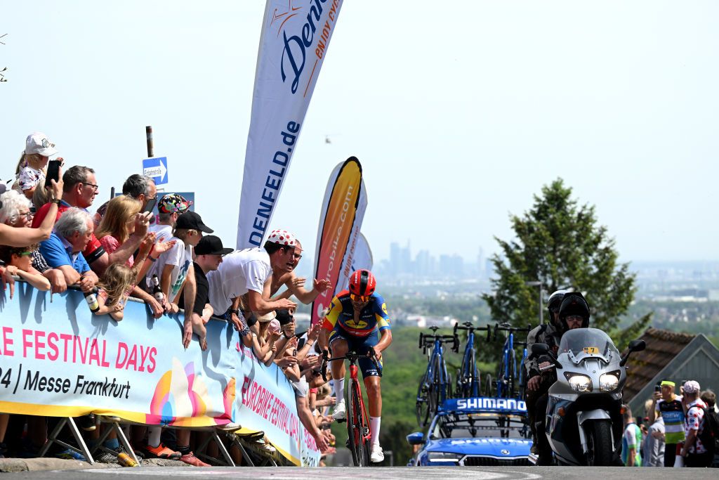 FRANKFURT AM MAIN GERMANY MAY 01 Jacopo Mosca of Italy and Team Lidl Trek competes in the breakaway during the the 63rd EschbornFrankfurt 2024 a 2015km one day race from Eschborn to Frankfurt am Main UCIWT on May 01 2024 in Frankfurt am Main Germany Photo by Christian KasparBartkeGetty Images