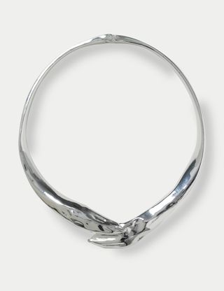 Rhodium Beaten Leaf Torc Necklace