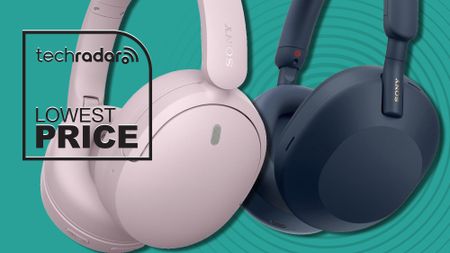 The noise-cancelling Sony WH-1000XM5 headphones next to Sony WH-CH730N on blue background
