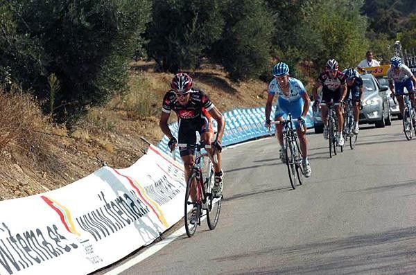 Xabier Zandio (Caisse d'Epargne) jumps ahead, away from his companions.