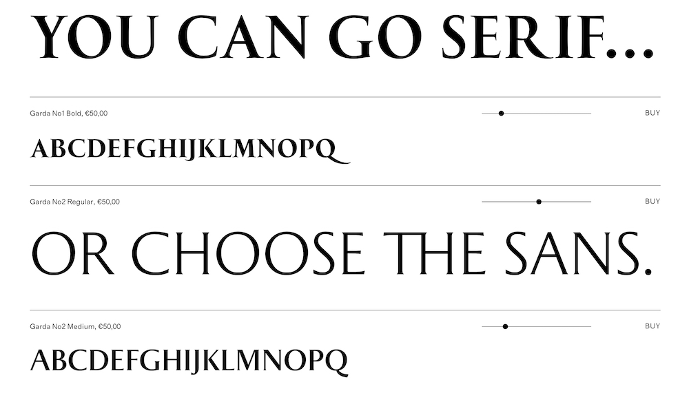 Type specimen of Garda font