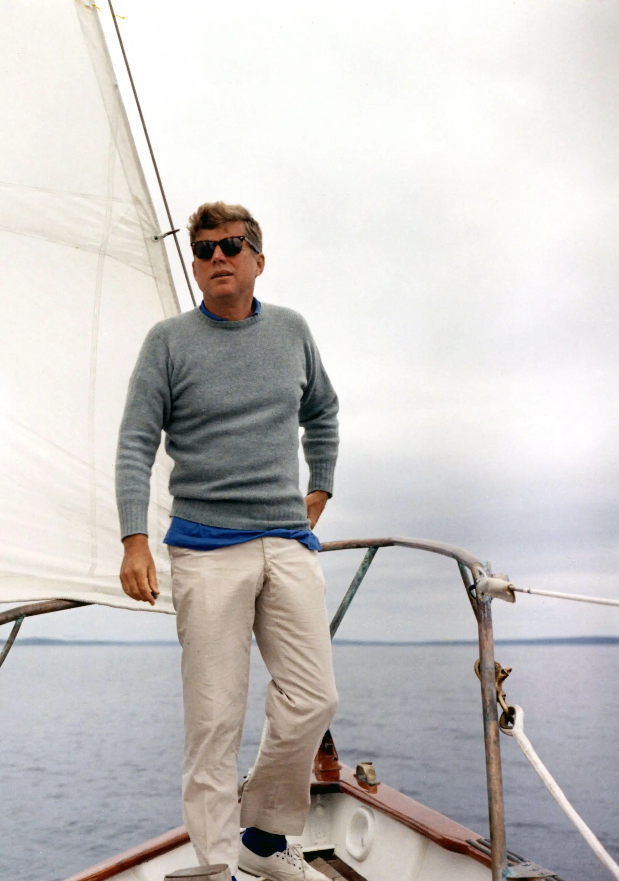 President John F Kennedy aboard a sailboat