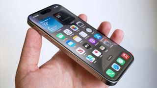 iPhone 15 Pro review front angled handheld