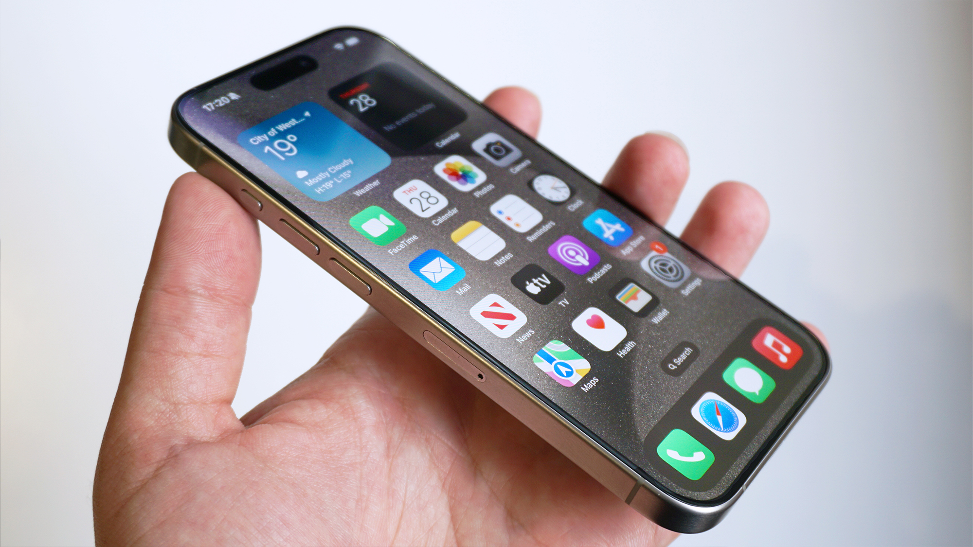 iPhone 15 Pro review front-facing handheld