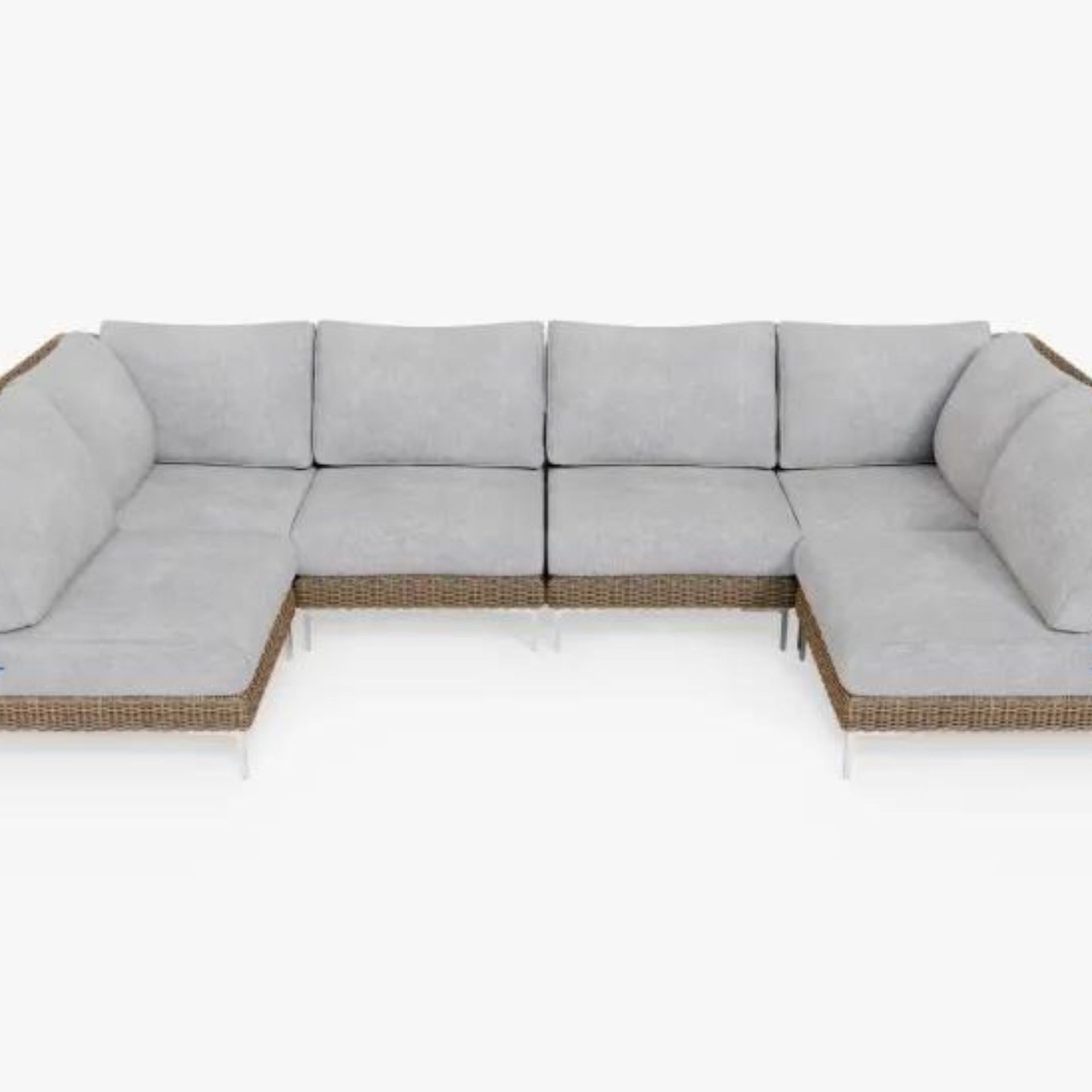 Brown Wicker Outdoor U Sectional Sofa against a white background.