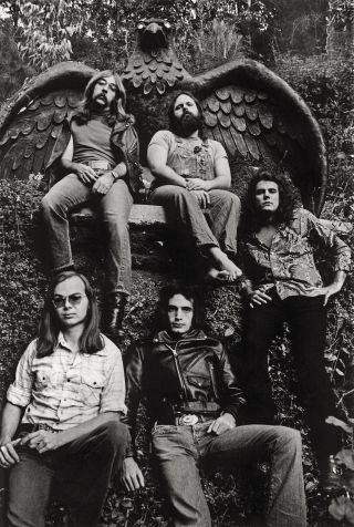 Steely Dan in September 1972: (clockwise from top left) Jeff ‘Skunk’ Baxter, Denny Dias, Jim Hodder, Donald Fagen and Walter Becker, the core band on Pretzel Logic