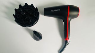 The Revlon SmoothStay Coconut-Oil Infused Hair Dryer plus accessories