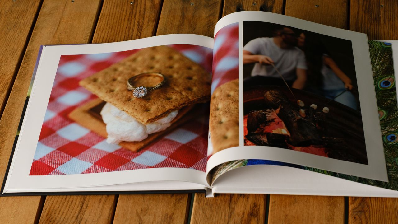 Mixbook photo books on a desk