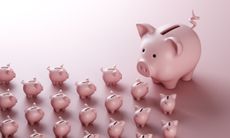 A large piggy bank surrounded by smaller piggy banks. 