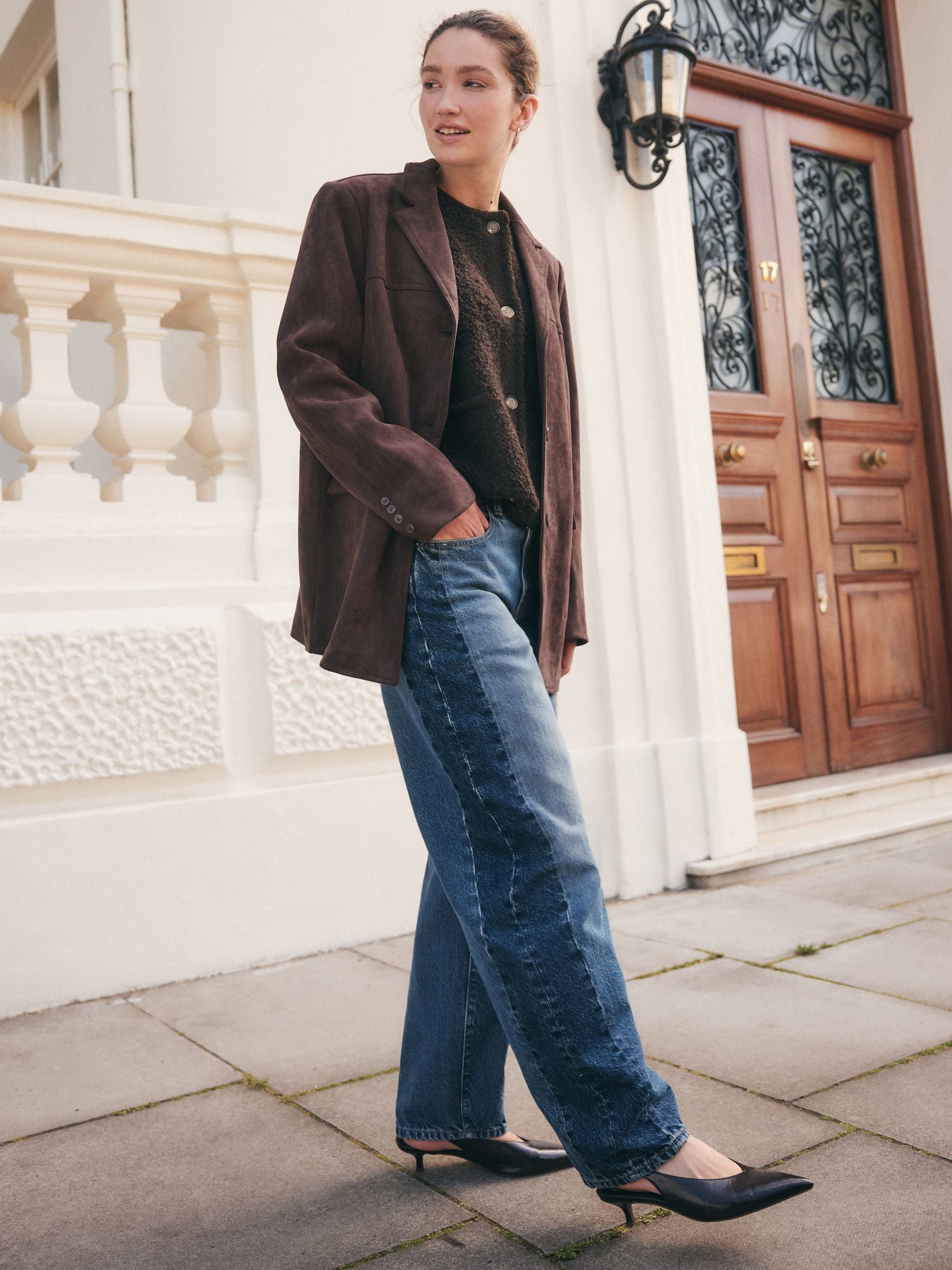Contrast Side Panel Blue Horseshoe Barrel Jeans