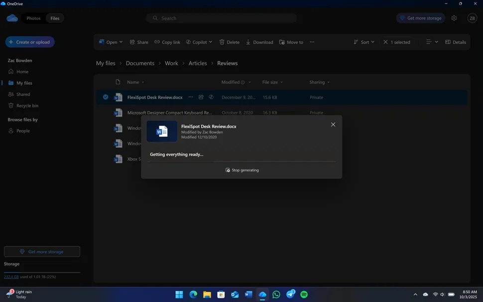 Screenshots of the OneDrive Windows 11 app