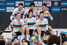 Team Australia in their rainbow jerseys after winning gold 