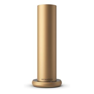 A cylindrical brushed gold metallic essential oil diffuser