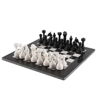 Marble Chess Set With Storage Case - Black and White