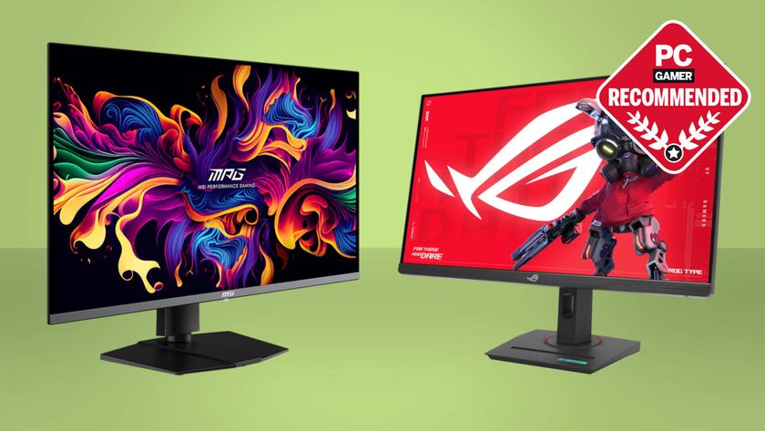 MSI and Asus gaming monitors on a green background with the PC Gamer recommended logo in the top right