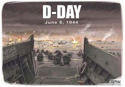 Editorial Cartoon U.S. D-Day WWII Omaha Beach Occupied France