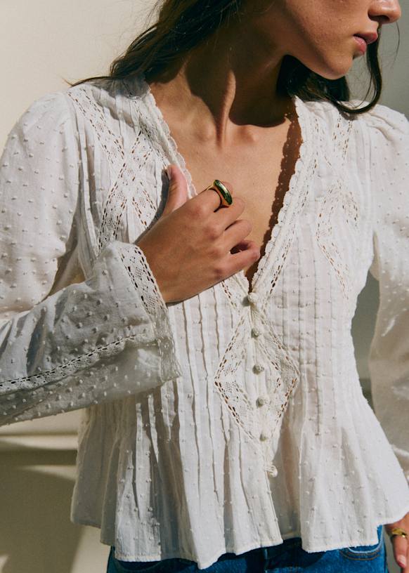 Lucienne Shirt - Contrasting Embroidery Ecru - Organic Cotton - S&amp;eacute;zane