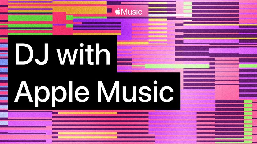 An Apple Music pink/pixellated poster advertising DJ with Apple Music