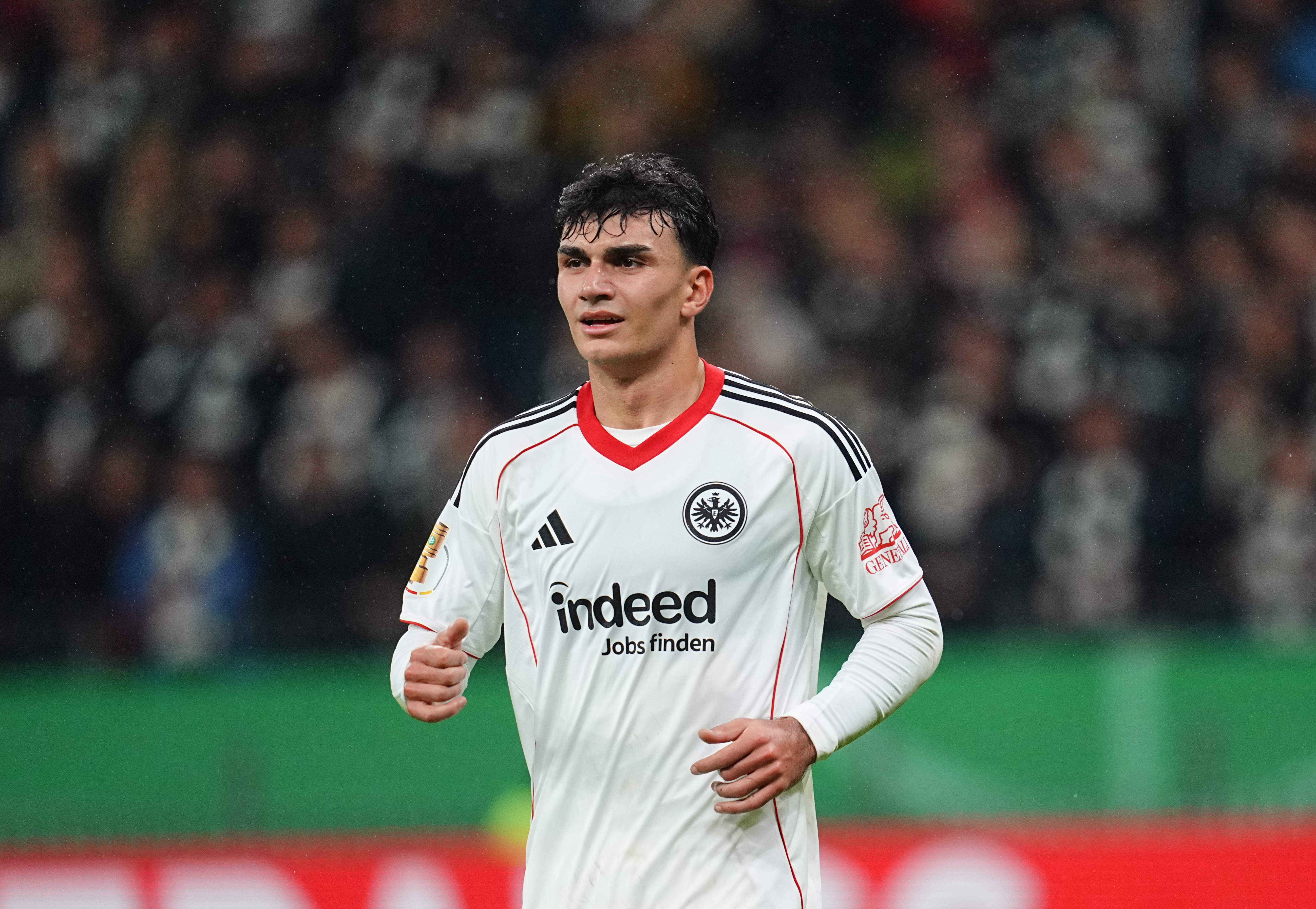 Can Uzun of Eintracht Frankfurt looks on during a DFB round 2 cup match between Eintracht Frankfurt and Borussia Dortmund at the Deutsche Bank Park, Frankfurt, Germany, on October 28, 2025. (Photo by Ulrik Pedersen/NurPhoto via Getty Images)