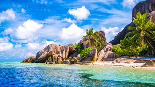 One of the most beautiful places in the world: The famous beach, Source d'Argent at La Digue Island, Seychelles