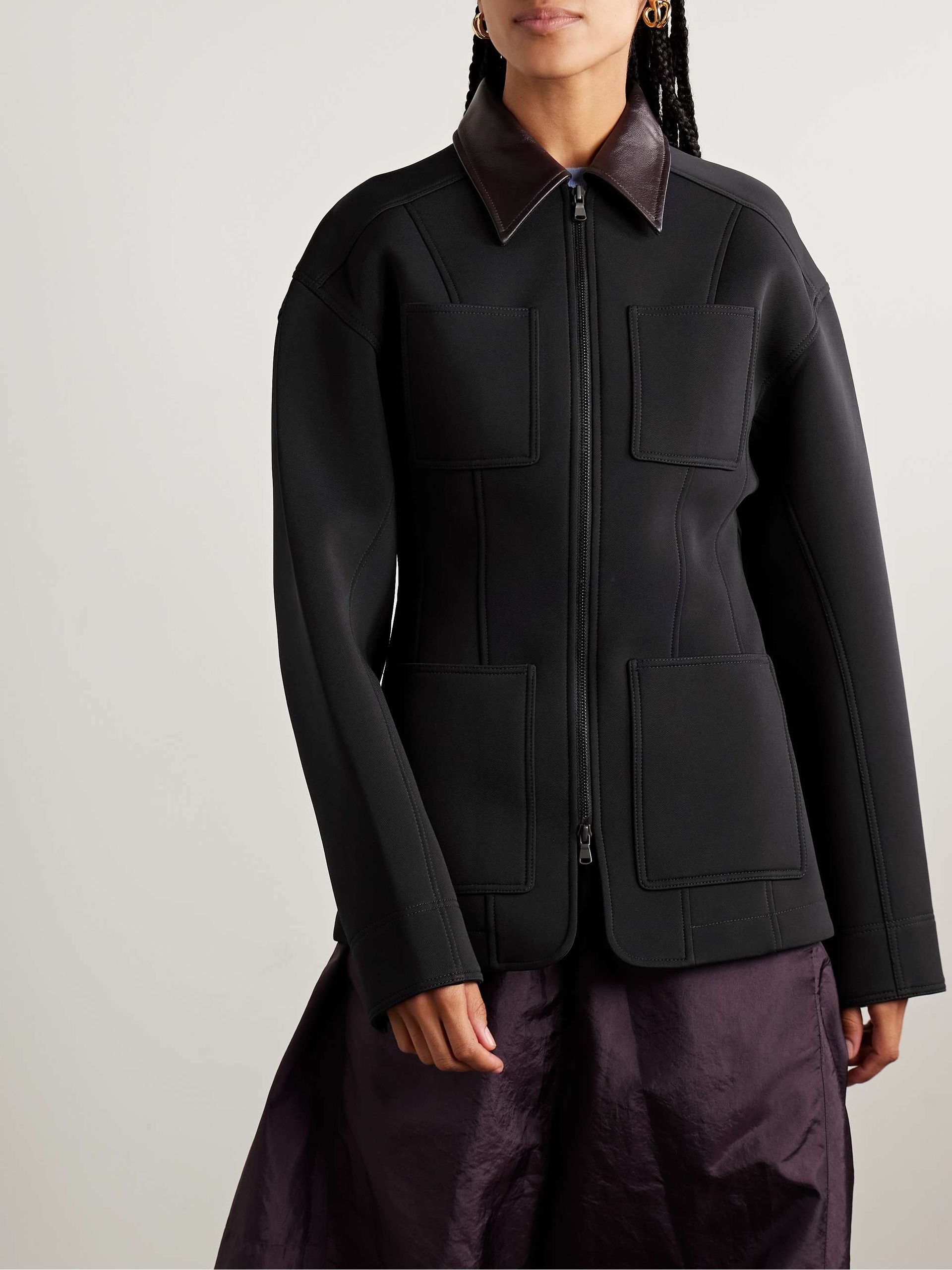 Leather-Trimmed Twill Jacket
