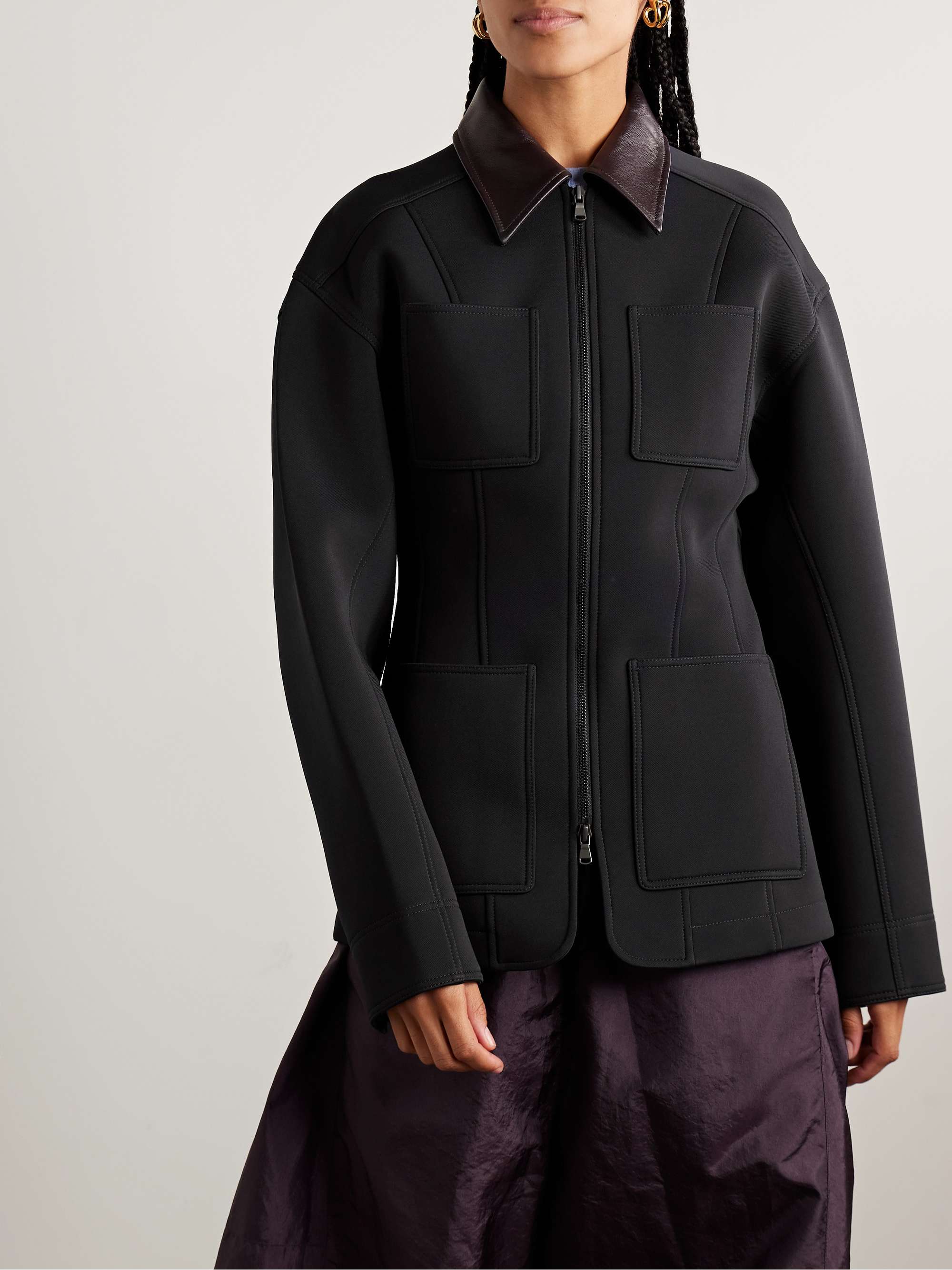 Leather-Trimmed Twill Jacket