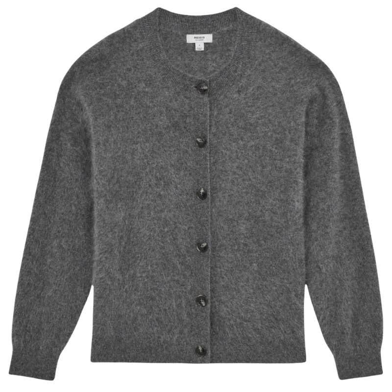 Reiss, 100% Brushed Cashmere Cardigan in Grey