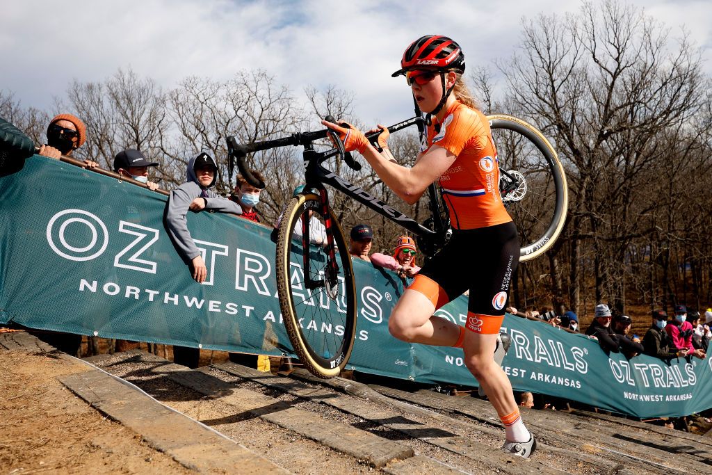 FAYETTEVILLE ARKANSAS JANUARY 30 Fem Van Empel of Netherlands competes during the 73rd UCI CycloCross World Championships Fayetteville 2022 Womens U23 Fayetteville2022 on January 30 2022 in Fayetteville Arkansas Photo by Chris GraythenGetty Images