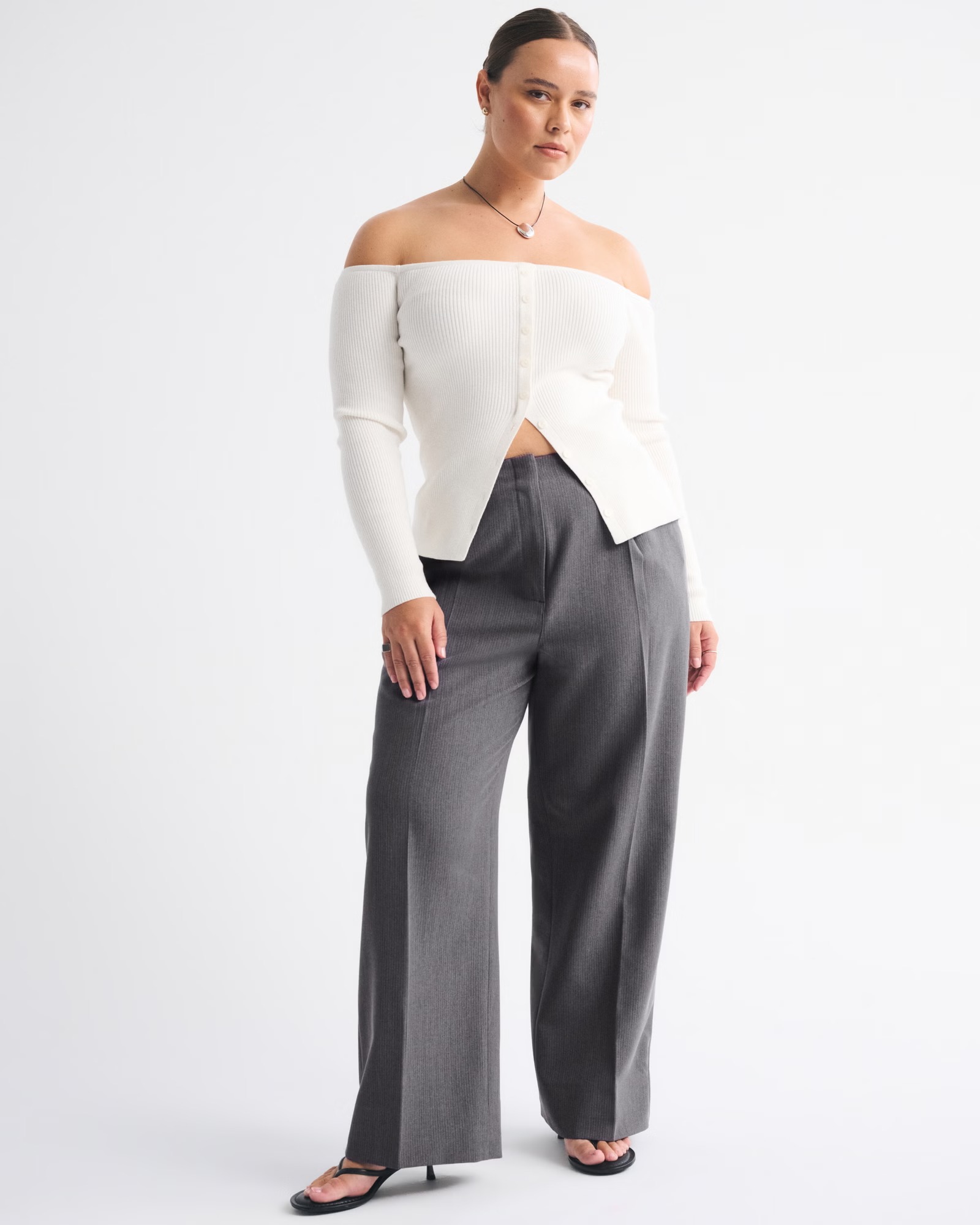 Abercrombie &amp;amp; Fitch, Curve Love A&amp;amp;F Sloane Tailored Hardware Wide Leg Pant