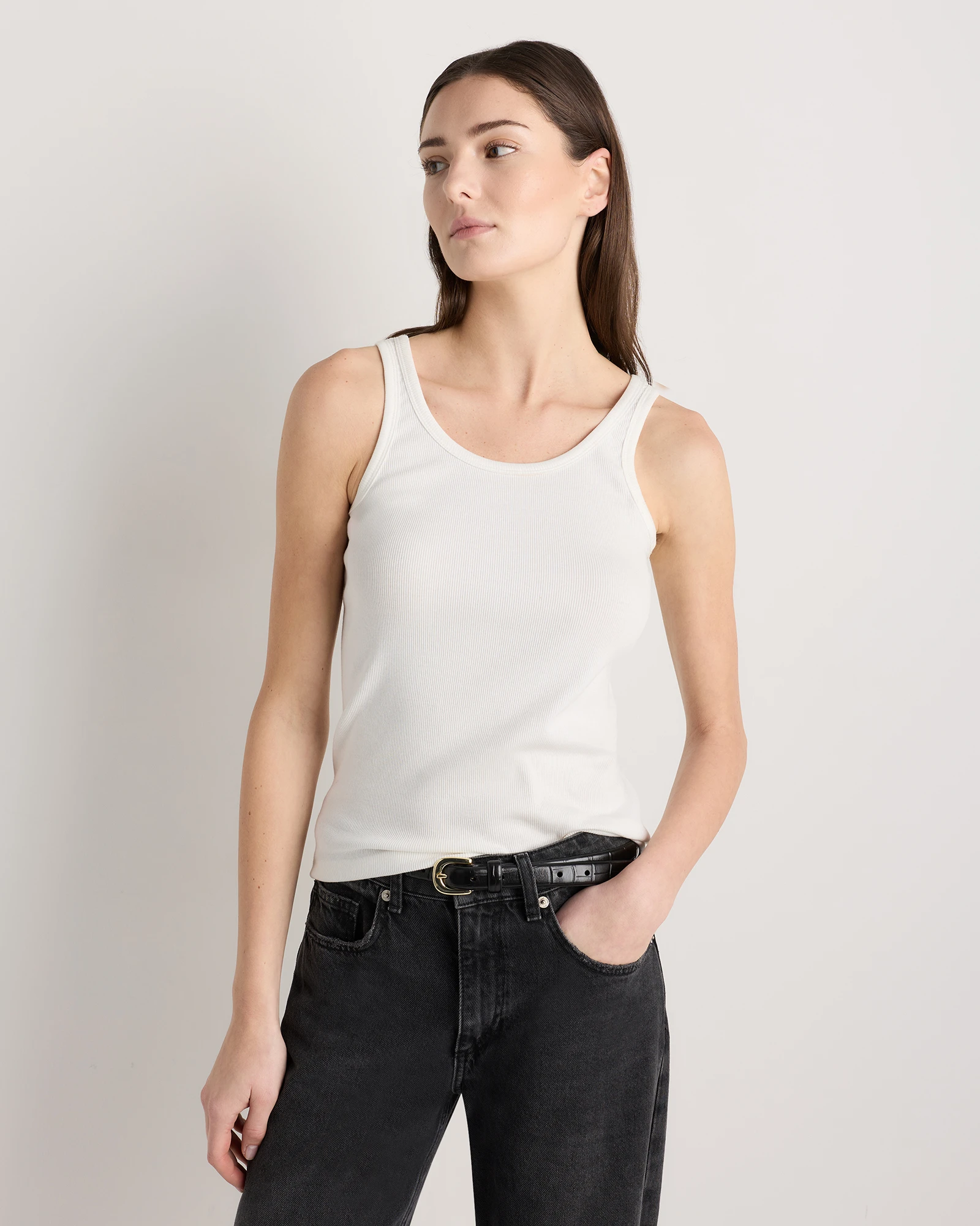 Organic Cotton Micro-Rib Scoop Neck Tank in Soft White